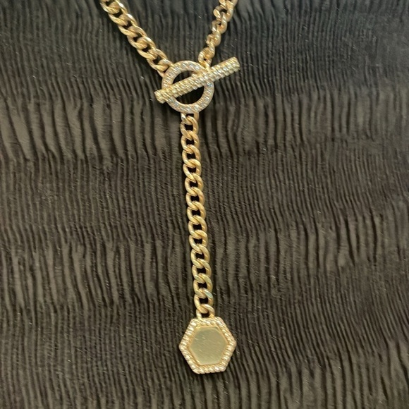 Banana Republic Hexagon Pendant Y Necklace Gold  16" w/3" Drop - Picture 2 of 2